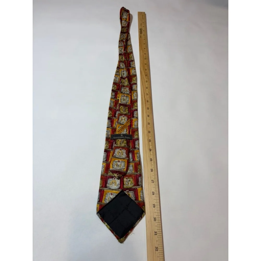 Ermenegildo Zegna Silk Tie Italy Multicolor Medallion Print Luxury Designer